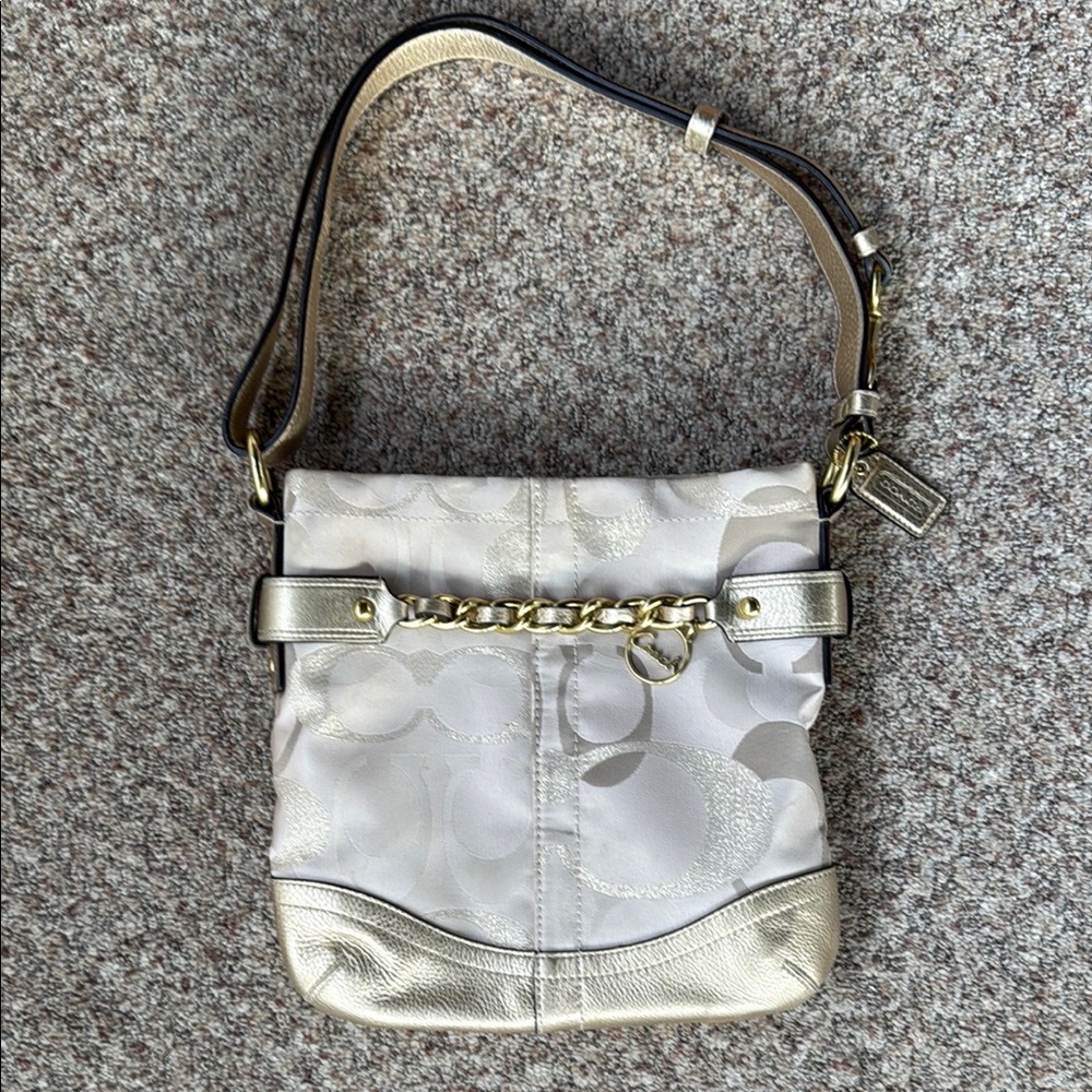 Coach Gold and Cream Shoulder Bag